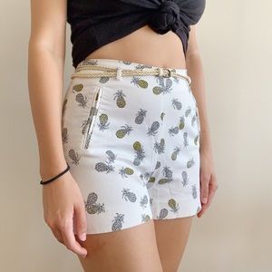 Zara Shorts with Pinapple Print + Belt